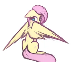 Size: 1991x1642 | Tagged: safe, artist:lu.de, derpibooru import, fluttershy, pegasus, pony, blushing, image, png, shy, simple background, spread wings, white background, wings