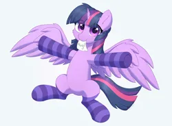 Size: 3800x2800 | Tagged: safe, artist:mercurysparkle, derpibooru import, twilight sparkle, twilight sparkle (alicorn), alicorn, pony, cheek fluff, clothes, cute, female, fluffy, hug, image, jpeg, leg fluff, looking at you, mare, paper, simple background, sitting, smiling, socks, solo, solo female, spread wings, striped socks, white background, wings