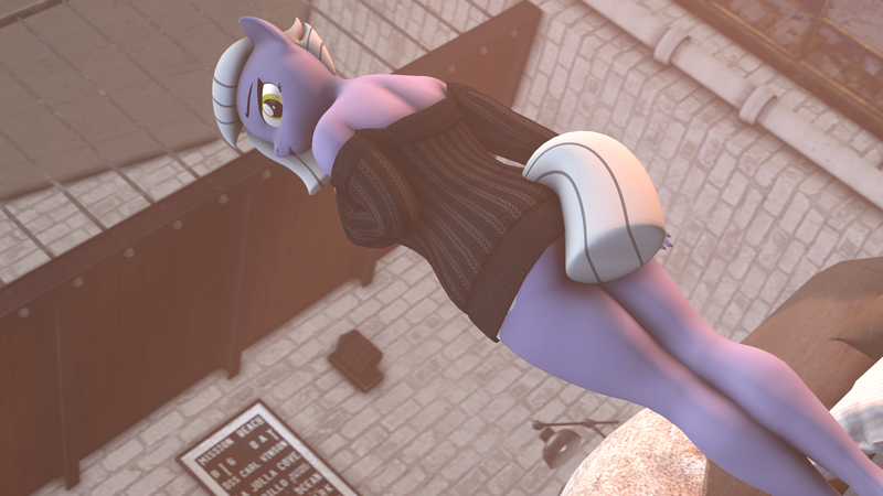 Size: 2560x1440 | Tagged: suggestive, artist:goren580, derpibooru import, limestone pie, anthro, earth pony, bedroom, clothes, female, g4, girlfriend, image, png, short hair, solo, solo female, sweater, tights