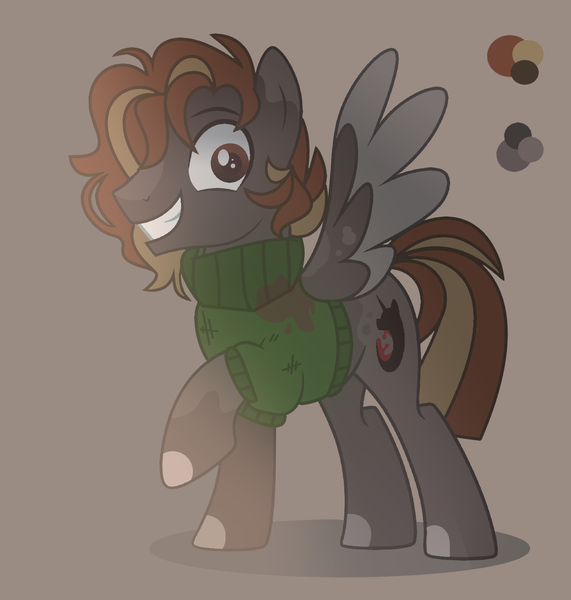 Size: 1400x1472 | Tagged: safe, artist:polish_pigeon, derpibooru import, ponified, pegasus, pony, billy lenz, black christmas, clothes, dark, horror, image, insanity, male, movie, png, slasher, smiling, spots, spread wings, stallion, sweater, wings