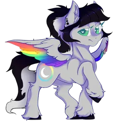 Size: 2000x2000 | Tagged: safe, artist:dankpegasista, derpibooru import, oc, oc:lunar dash, unofficial characters only, pegasus, pony, derpibooru community collaboration, 2024 community collab, bangs, black and white mane, cel shading, colored eyelashes, colored lineart, colored pupils, colored wings, cross, derpibooru exclusive, digital art, ear fluff, ear piercing, eyebrows, faded cutie mark, feathered wings, female, full body, fully shaded, green eyes, grey fur, heart, heart eyes, high res, highlights, image, jewelry, krita, long eyelashes, long mane, long tail, looking at you, mare, multicolored wings, pegasus oc, piercing, png, ponytail, posing for photo, rainbow wings, raised hoof, shading, shiny mane, simple background, smiling, smiling at you, soft shading, solo, spread wings, standing, sternocleidomastoid, tail, tattoo, three quarter view, transparent background, unshorn fetlocks, wall of tags, wingding eyes, wings