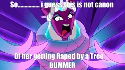 Size: 1280x720 | Tagged: grimdark, suggestive, derpibooru import, edit, edited screencap, screencap, g5, my little pony: tell your tale, antagonist, canon, defeated, explicit source, female, funny, funny as hell, hentai, image, meme, not canon, opaline arcana, png, rape, sex, solo, solo female, tentacle porn, tentacles, tentacles on female, the rise and fall, tree, villainess, wtf