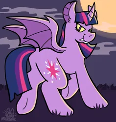 Size: 1211x1280 | Tagged: safe, artist:catponything, derpibooru import, twilight sparkle, alicorn, bat pony, bat pony alicorn, pony, bat wings, butt, cloud, colored sclera, commission, fangs, female, g4, grass, horn, image, jpeg, looking at you, looking back, looking back at you, mare, moon, night, outdoors, plot, raised hoof, raised leg, rear view, signature, slit pupils, smiling, solo, spread wings, tail, underhoof, wings, ych example, yellow sclera, your character here