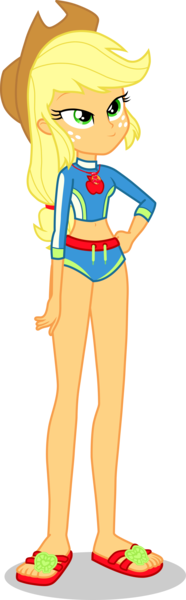 Size: 1250x4024 | Tagged: safe, artist:dustinwatsongkx, derpibooru import, applejack, equestria girls, applejack's beach shorts swimsuit, applejack's hat, clothes, cowboy hat, female, hat, image, png, sandals, simple background, solo, swimsuit, transparent background