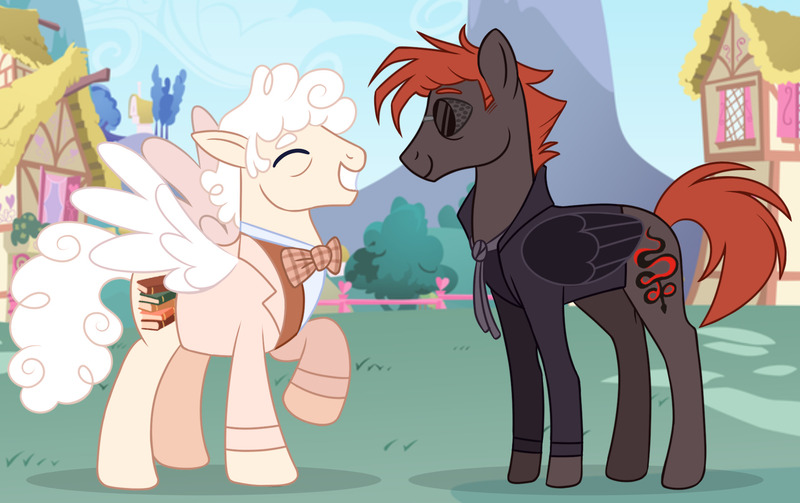 Size: 1842x1158 | Tagged: safe, artist:serendippertyy, derpibooru import, ponified, pegasus, pony, aziraphale, clothes, crossover, crowley, good omens, image, jpeg