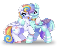 Size: 2500x2000 | Tagged: safe, artist:skyboundsiren, derpibooru import, oc, oc:#c0ffee, oc:gabrizzy, unofficial characters only, pegasus, pony, commission, duo, hug, image, png, signature, simple background, smiling, transparent background