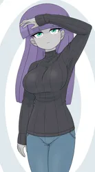 Size: 1668x3017 | Tagged: safe, artist:batipin, derpibooru import, maud pie, human, equestria girls, breasts, busty maud pie, clothes, female, image, png, solo, sweater