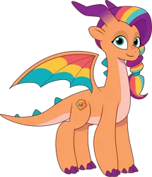 Size: 1415x1644 | Tagged: safe, artist:prixy05, derpibooru import, sunny starscout, dragon, g5, my little pony: tell your tale, dragonified, female, image, mane stripe sunny, png, simple background, solo, species swap, transparent background, vector