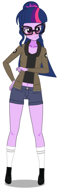 Size: 396x1254 | Tagged: safe, artist:edy_january, derpibooru import, sci-twi, twilight sparkle, human, equestria girls, equestria girls series, blushing, boots, breasts, busty sci-twi, clothes, denim, female, g4, geode of telekinesis, girls und panzer, glasses, humanized, image, jacket, jeans, kisekae, magical geodes, military, military uniform, pants, png, saunders, shirt, shoes, short pants, simple background, socks, solo, stockings, thigh highs, transparent background, uniform, united states