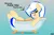 Size: 4000x2600 | Tagged: safe, artist:just rusya, derpibooru import, oc, oc:4 bore, unofficial characters only, unicorn, bathtub, crossed legs, fangs, image, looking at you, lying, open mouth, peaches, png, simple background, solo, speech bubble, swearing, underhoof, vulgar