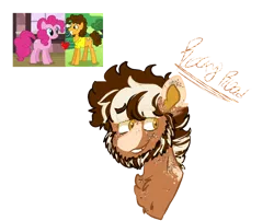 Size: 1240x1000 | Tagged: safe, derpibooru import, oc, oc:rocky road, earth pony, pony, beard, chest fluff, coat markings, colored ears, colored pupils, dual toned beard, facial hair, freckles, image, offspring, parent:cheese sandwich, parent:pinkie pie, parents:cheesepie, png, smiling, solo, tooth gap, two toned mane