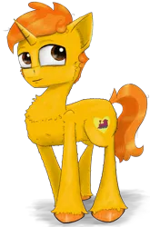 Size: 987x1500 | Tagged: safe, artist:chopsticks, derpibooru import, oc, oc:golden rails, unofficial characters only, pony, unicorn, derpibooru community collaboration, 2024 community collab, cheek fluff, chest fluff, derpibooru exclusive, ear fluff, image, looking at you, male, png, simple background, solo, stallion, transparent background, unshorn fetlocks