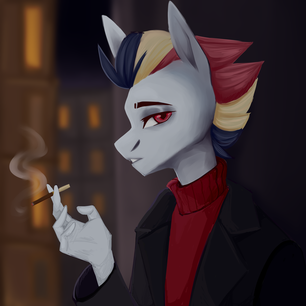 Size: 1800x1800 | Tagged: suggestive, artist:cubifiedcherry, derpibooru import, oc, unofficial characters only, anthro, earth pony, pony, cigarette, female, image, png, red eyes, solo, solo female