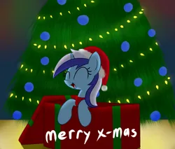 Size: 1280x1092 | Tagged: safe, artist:acersiii, derpibooru import, minuette, pony, box, christmas, christmas tree, holiday, image, png, solo, tree, tumblr:questioncolgatepony