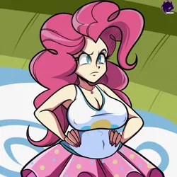 Size: 4500x4500 | Tagged: suggestive, artist:frankaraya, derpibooru import, pinkie pie, human, equestria girls, absurd resolution, big breasts, breasts, busty pinkie pie, cleavage, erect nipples, hand on hip, humanized, image, looking at something, nipple outline, png, solo