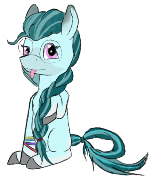 Size: 1502x1824 | Tagged: safe, anonymous artist, derpibooru import, oc, oc:tredy, earth pony, pony, derpibooru community collaboration, 2024 community collab, braid, earth pony oc, female, glasses, hair tie, image, looking at you, mare, png, rubber band, simple background, solo, tongue out, transparent background