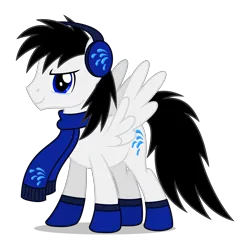 Size: 4200x4237 | Tagged: safe, artist:creedyboy124, derpibooru import, oc, oc:shane park, pegasus, pony, clothes, earmuffs, image, male, png, scarf, simple background, smiling, socks, solo, stallion, transparent background, winter, winter outfit