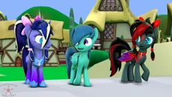 Size: 1920x1080 | Tagged: safe, artist:krasny noctali, ponerpics import, oc, oc:krasny noctali, oc:woona sparkle, unofficial characters only, pony, 3d, female, image, looking at each other, mare, png, trio