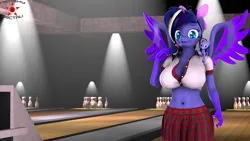 Size: 1920x1080 | Tagged: safe, artist:krasny noctali, ponerpics import, oc, oc:woona sparkle, unofficial characters only, anthro, 3d, bowling alley, breasts, clothes, female, image, png, solo