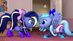 Size: 1920x1080 | Tagged: safe, artist:krasny noctali, ponerpics import, oc, oc:woona sparkle, unofficial characters only, anthro, 3d, breasts, diaper, diaper fetish, fetish, image, jpeg, looking at each other, non-baby in diaper, pacifier