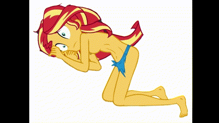 Size: 426x240 | Tagged: questionable, derpibooru import, edit, sunset shimmer, equestria girls, animated, awake, beautiful, belly button, bikini, brace yourselves, clothes, comic, curled up, flinch, g4, gif, image, jungle girl, knees pressed together, legs, loincloth, loincloth edit, lying down, lying on the ground, messy hair, nude edit, nudity, pants, partial nudity, ripped pants, sexy, solo, splatter, story included, swimsuit, to be continued, toes, topless, torn clothes