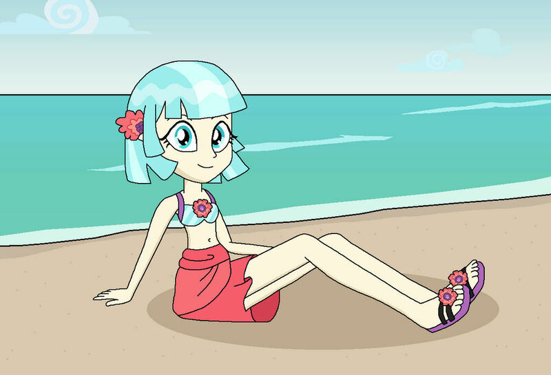 Size: 1024x697 | Tagged: safe, artist:emeraldblast63, ponerpics import, coco pommel, equestria girls, beach, bikini, blue bikini, blue bikini top, blue swimsuit, clothes, equestria girls-ified, image, jpeg, sarong, swimsuit