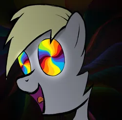 Size: 2100x2060 | Tagged: safe, artist:qsteel, derpibooru import, derpy hooves, pegasus, pony, female, hypno eyes, image, mare, open mouth, png, rainbow eyes, solo, tongue out