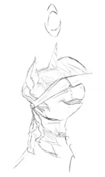 Size: 768x1290 | Tagged: safe, artist:qsteel, derpibooru import, twilight sparkle, pony, black and white, blindfold, choker, female, grayscale, image, jpeg, mare, monochrome, simple background, sketch, solo, white background