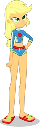 Size: 1220x3823 | Tagged: safe, alternate version, artist:dustinwatsongkx, derpibooru import, applejack, equestria girls, applejack's beach shorts swimsuit, clothes, feet, female, g4, image, lidded eyes, png, sandals, simple background, solo, swimsuit, transparent background