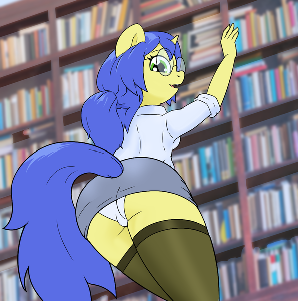 Size: 1190x1200 | Tagged: artist needed, source needed, suggestive, artist:kumakum, derpibooru import, oc, oc:logical leap, anthro, unicorn, clothes, image, looking at you, looking back, panties, panty shot, pantyhose, png, skirt, underwear, upskirt