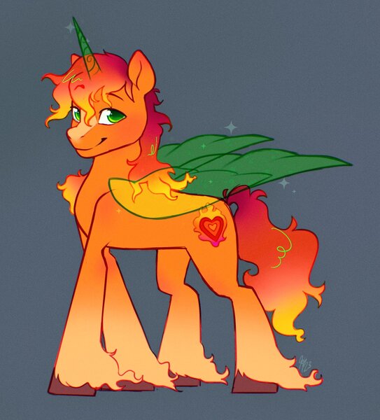 Size: 1677x1853 | Tagged: safe, artist:catmintyt, derpibooru import, ponified, alicorn, pony, g5, firestar, image, jpeg, male, simple background, smiling, solo, unshorn fetlocks, warrior cats