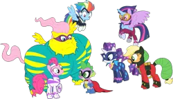 Size: 1555x896 | Tagged: safe, artist:pascalmulokozi2, derpibooru import, edit, edited screencap, screencap, applejack, fluttershy, pinkie pie, rainbow dash, rarity, spike, twilight sparkle, alicorn, dragon, earth pony, pegasus, pony, unicorn, power ponies (episode), season 4, g4, image, mane six, not a vector, png, pose, power ponies, simple background, smiling, together