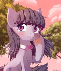 Size: 1800x2100 | Tagged: safe, artist:symbianl, derpibooru import, octavia melody, earth pony, pony, blushing, bowtie, cloud, colored underhoof, cute, eyebrows, female, frog (hoof), g4, hoof heart, image, looking at you, mare, outdoors, png, raised hoof, signature, sky, smiling, smiling at you, solo, tavibetes, tree, underhoof