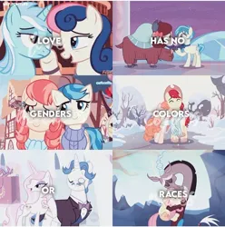 Size: 750x755 | Tagged: safe, derpibooru import, edit, edited screencap, screencap, aunt holiday, auntie lofty, bon bon, bright mac, discord, fancypants, fleur-de-lis, fluttershy, lyra heartstrings, pear butter, sandbar, sweetie drops, yona, draconequus, pegasus, pony, she's all yak, slice of life (episode), sweet and elite, the last crusade, the perfect pear, to where and back again, brightbutter, clothes, couples, discoshy, female, g4, image, jpeg, lesbian, love, lyrabon, male, ponyville, ponyville town hall, scarf, ship:fancyfleur, ship:lofty day, shipping, snow, snowfall, straight, striped scarf, yonabar