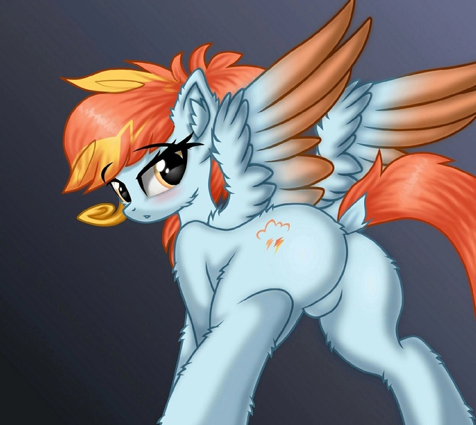 Size: 1600x1428 | Tagged: safe, artist:maxiclouds, derpibooru import, oc, oc:wind east, unofficial characters only, pegasus, pony, cutie mark, female, gradient background, image, jpeg, looking at you, mare, solo, spread wings, wings