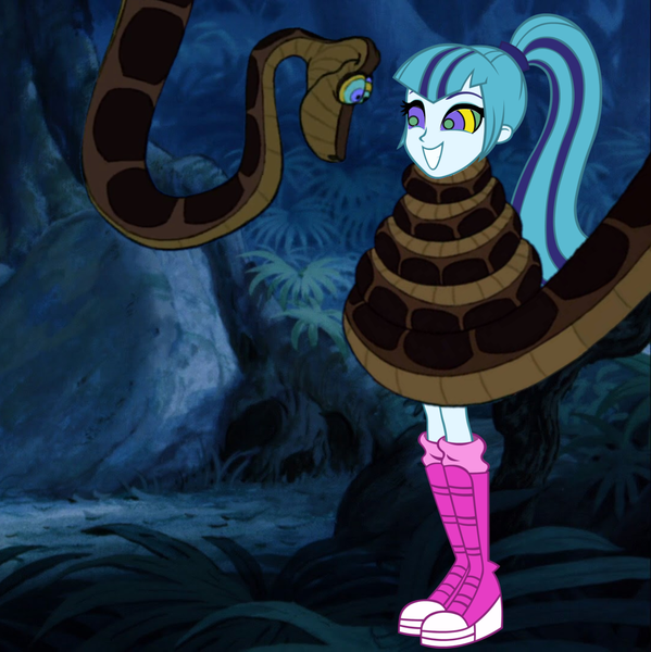 Size: 1078x1080 | Tagged: safe, artist:tyriuskishayinew14, derpibooru import, sonata dusk, human, snake, equestria girls, coils, cute, duo, female, grin, humanized, hypno eyes, hypnosis, hypnotized, image, kaa, kaa eyes, looking at each other, looking at someone, male, png, smiling, smiling at each other, sonatabetes, wrapped up
