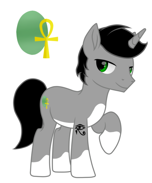 Size: 1976x2376 | Tagged: safe, artist:naoto yazarän, derpibooru import, oc, oc:kerim thunder, pony, unicorn, cutie mark, horn, image, parent:crystal yazarän, parent:somnambula, png, tattoo