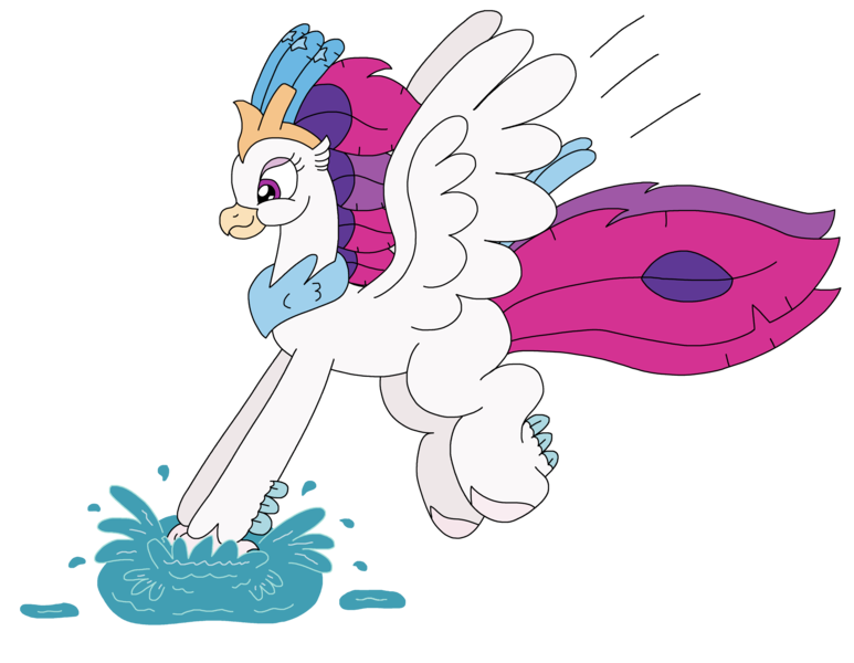 Size: 2935x2277 | Tagged: safe, artist:supahdonarudo, derpibooru import, queen novo, classical hippogriff, hippogriff, series:novoember, my little pony: the movie, behaving like a bird, cute, hippogriffs doing bird things, image, novobetes, png, puddle, simple background, splash, transparent background, water
