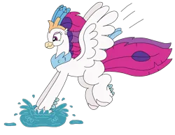 Size: 2935x2277 | Tagged: safe, artist:supahdonarudo, derpibooru import, queen novo, classical hippogriff, hippogriff, series:novoember, my little pony: the movie, behaving like a bird, cute, hippogriffs doing bird things, image, novobetes, png, puddle, simple background, splash, transparent background, water