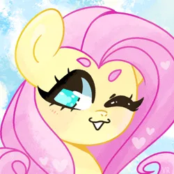 Size: 1000x1000 | Tagged: safe, artist:vivian reed, derpibooru import, fluttershy, pegasus, pony, bust, cute, female, image, mare, one eye closed, png, shyabetes, smiling, solo, wink