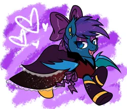 Size: 1298x1112 | Tagged: safe, artist:paperbagpony, derpibooru import, oc, oc:stardust(cosmiceclipse), bat pony, bat pony oc, bat wings, bow, clothes, dress, hair bow, image, png, wings