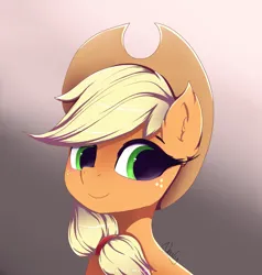 Size: 3813x4000 | Tagged: safe, artist:nnaly, artist:nnalyart, derpibooru import, applejack, earth pony, pony, applejack's hat, bust, cowboy hat, cute, female, freckles, g4, gradient background, hat, high res, image, jackabetes, mare, png, portrait, signature, smiling, solo