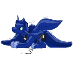 Size: 1280x1133 | Tagged: safe, artist:helioshigh, derpibooru import, princess luna, alicorn, pony, bondage, encasement, fetish, image, inflatable, inflatable fetish, inflatable suit, jpeg, male, mask, masking, muffled words, onomatopoeia, ponysuit, rough, seams, shiny, simple background, solo, sound effects, stuck, trap (device), trapped, white background, zipper