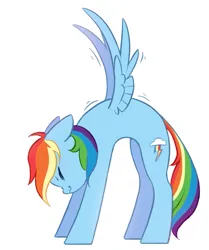 Size: 883x1056 | Tagged: safe, artist:melodylibris, derpibooru import, rainbow dash, pegasus, pony, behaving like a cat, eyes closed, female, image, mare, png, simple background, solo, stretching, white background