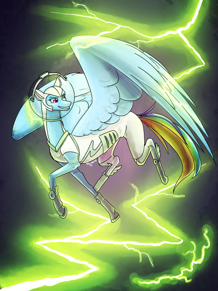 Size: 1024x1366 | Tagged: safe, artist:starshine74, derpibooru import, rainbow dash, pegasus, pony, astrodash, clothes, costume, female, image, lightning, mare, nightmare night costume, png, solo