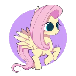 Size: 3545x3528 | Tagged: safe, artist:nnaly, artist:nnalyart, derpibooru import, fluttershy, pegasus, pony, blushing, chibi, female, g4, gradient background, high res, image, mare, png, signature, simple background, smiling, solo, spread wings, transparent background, wings