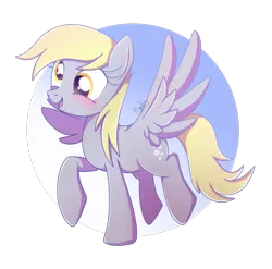 Size: 1817x1794 | Tagged: safe, artist:nnaly, artist:nnalyart, derpibooru import, derpy hooves, pegasus, pony, blushing, cute, derp, derpabetes, female, g4, gradient background, image, mare, open mouth, open smile, png, raised hoof, signature, simple background, smiling, solo, spread wings, transparent background, wings