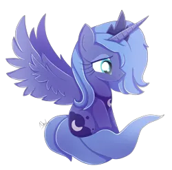 Size: 2639x2608 | Tagged: safe, artist:nnaly, artist:nnalyart, derpibooru import, princess luna, alicorn, pony, cute, female, g4, high res, horn, image, lunabetes, mare, png, profile, s1 luna, signature, simple background, sitting, smiling, solo, spread wings, transparent background, wings