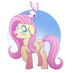 Size: 2000x2000 | Tagged: safe, artist:nnaly, artist:nnalyart, derpibooru import, angel bunny, fluttershy, pegasus, pony, rabbit, animal, blushing, cute, duo, duo male and female, female, folded wings, g4, gradient background, high res, image, male, mare, open mouth, open smile, png, raised hoof, shyabetes, signature, simple background, smiling, transparent background, wings