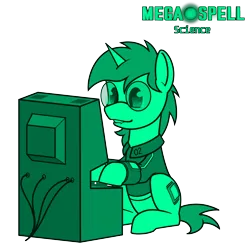 Size: 4400x4400 | Tagged: safe, artist:dacaoo, derpibooru import, oc, oc:littlepip, unofficial characters only, pony, unicorn, fallout equestria, megaspell (game), absurd resolution, clothes, computer, glasses, image, jumpsuit, monochrome, pip-pony, pipbuck, png, simple background, transparent background, vault suit